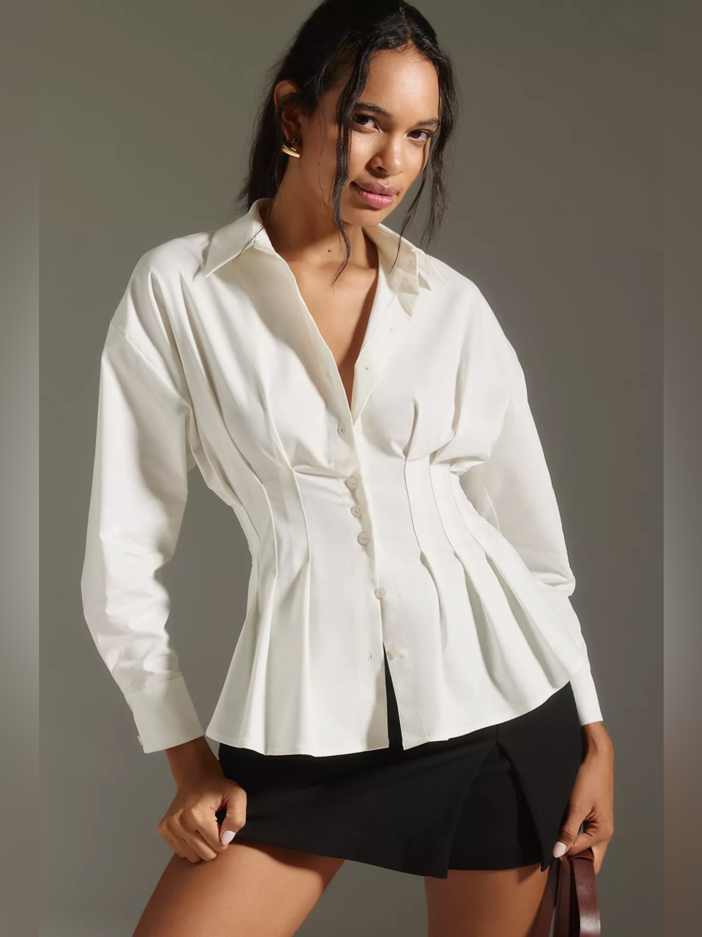Anthropologie Exquise The Tobie Long-Sleeve Pleated Blouse By Exquise Size L